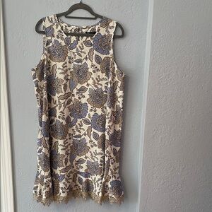 Tommy Hilfiger Cream Dress with Blue Floral Print and Lace Hem